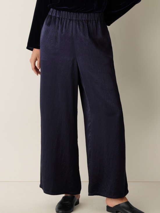 Eileen Fisher Pants - Eileen Fisher Navy Wide-Leg Silk-Blend Pants